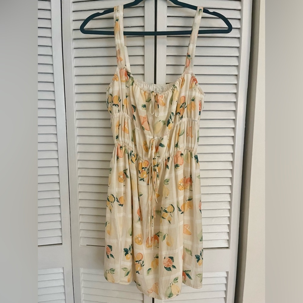 Abercrombie Fruit Peach and Orange Print Tie Front Mini Sundress - Size Small